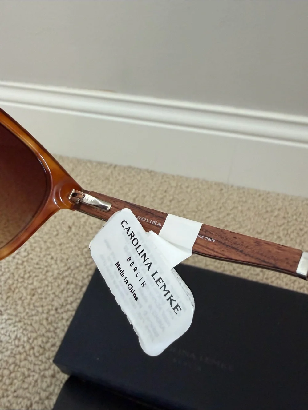 Carolina Herrera Amber Tortoiseshell Sunglasses with Brown Lenses wood sides